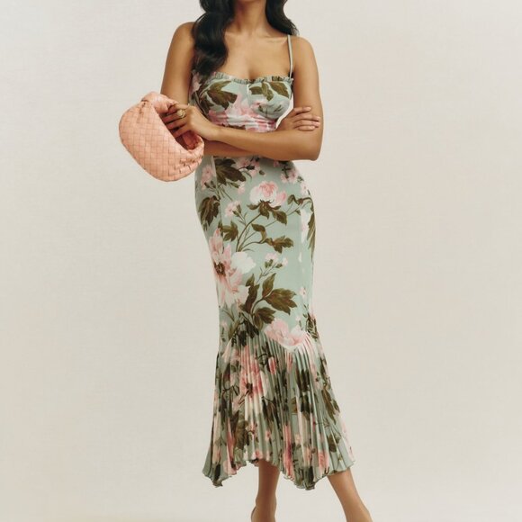 Reformation Green and Pink Midi Dress - Picture 1 of 4